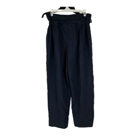 Asos Womens Navy High-Waist Paperbag Pants Self-Tie Belt & Back Zipper Closure 8 - Picture 3 of 5